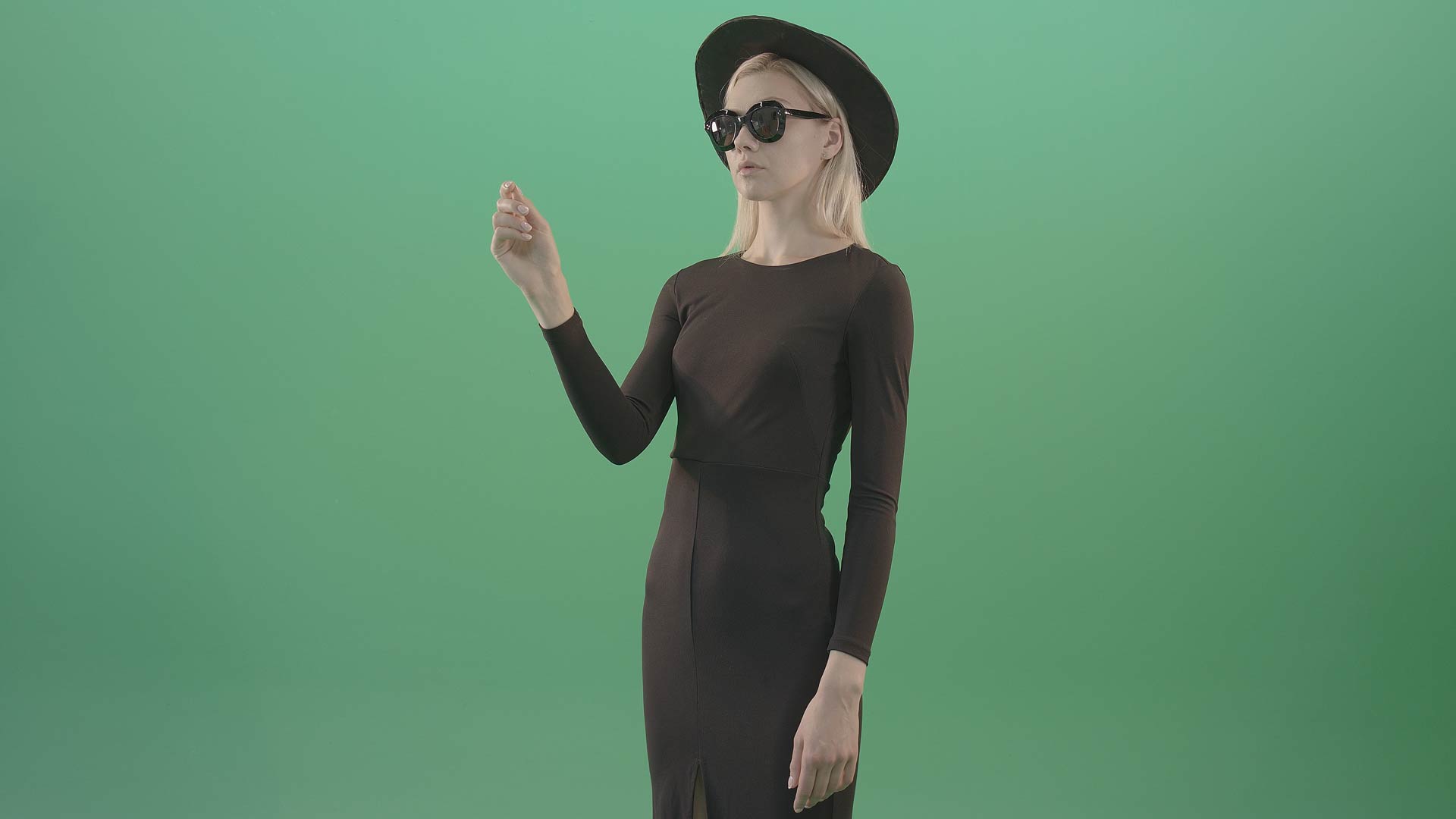 Touch screen Woman video footage on green screen